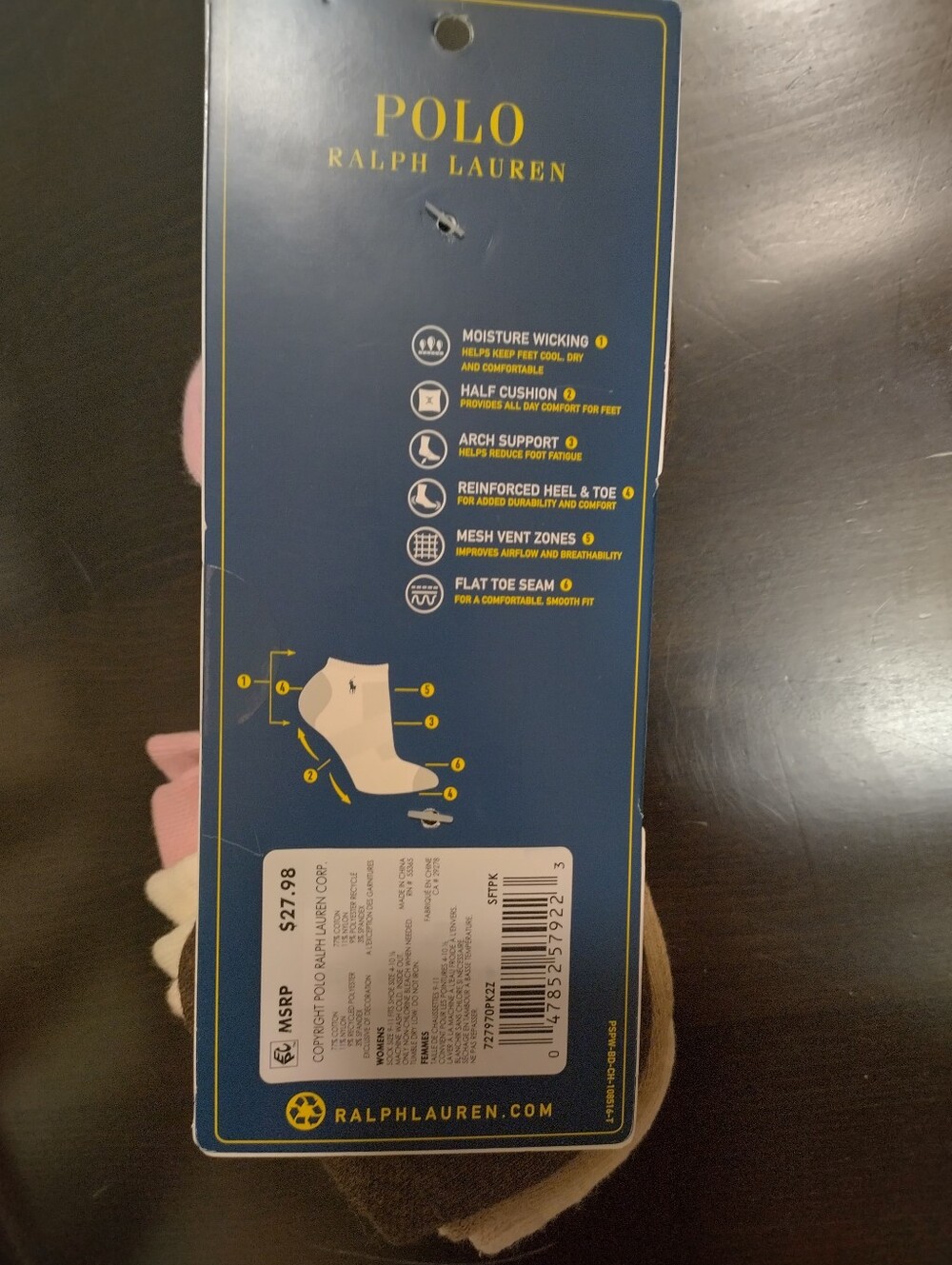 6 Pairs Polo Ralph Lauren Ankle Socks - Picture 2 of 4